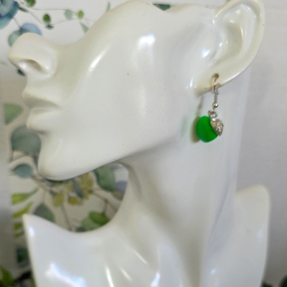Silver and Green Apple Drop Earrings - Picture 3 of 7